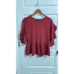 Versona Persian Red Flutter Sleeve Blouse‎ Shirt Size Large